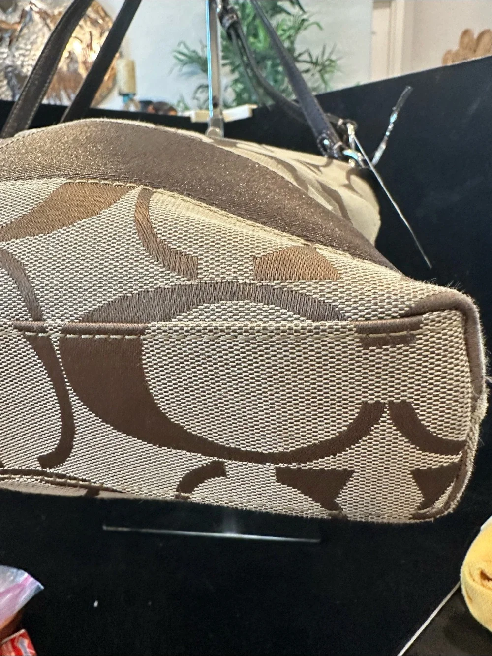 Coach #340 Stripe Brown Signature Canvas and Leather Crossbody